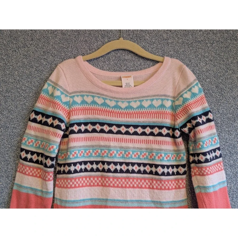 Gymboree Girls Size 5 Snowflake Fun Cotton Pink Heart Fair Isle Sweater Dress